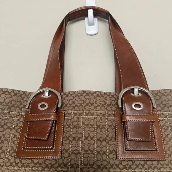 Coach Y2K Demi Signature Print Brown Soho Buckle Leather Canvas Tote Bag - Picture 2 of 16